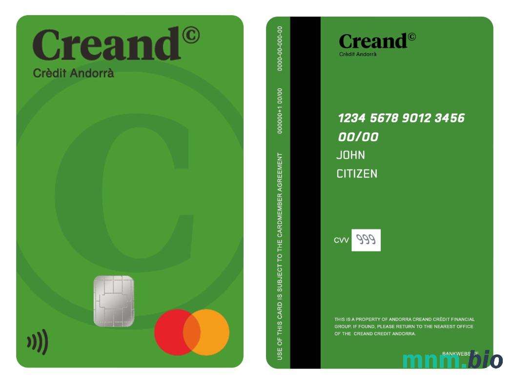 Andorra Creand Crèdit Financial Group vertical przykład karty mastercard w formacie PSD